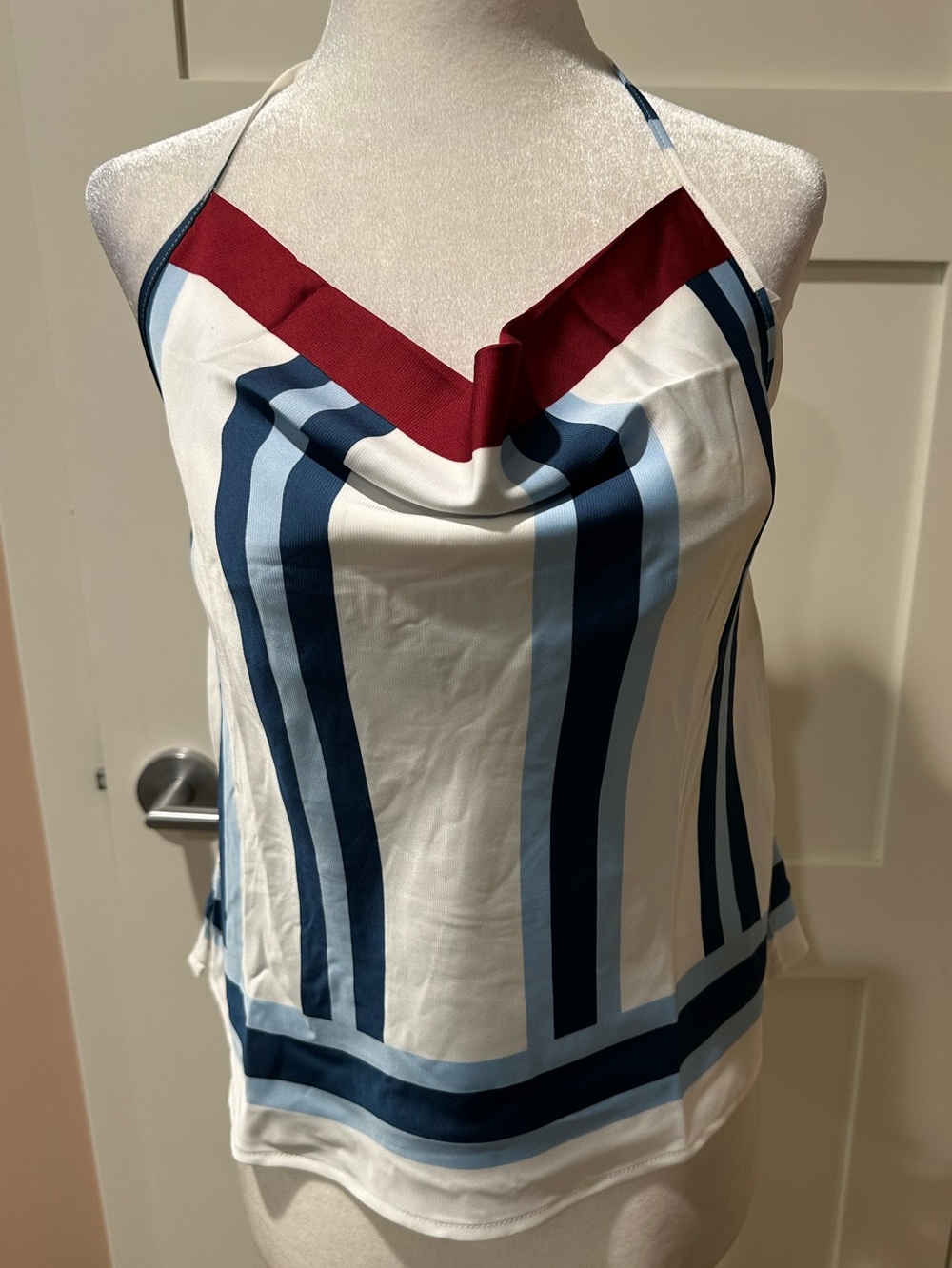 NWT Loft size XS  halter top in  blue and white stripes with dark red band